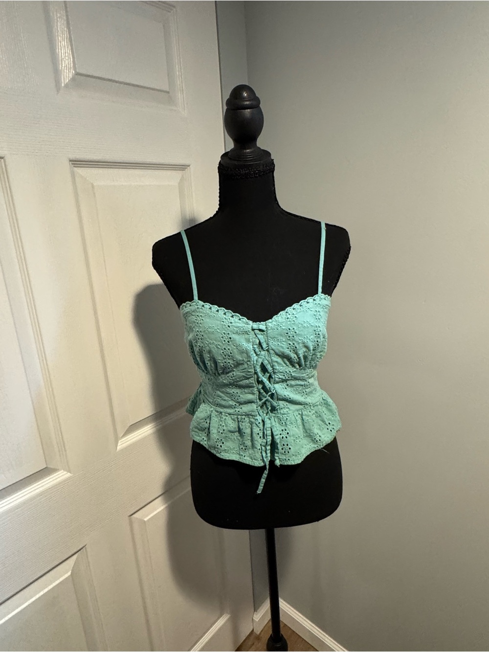 wild fable Mint Eyelet Lace-Up Peplum Cami